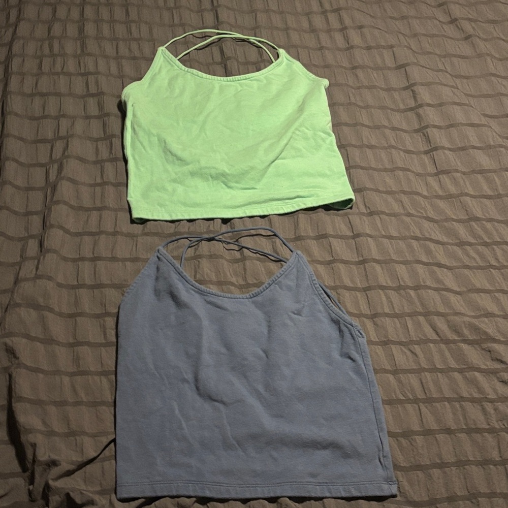 American Eagle Outfitters Green and Blue Double Pack Cropped Camisoles
